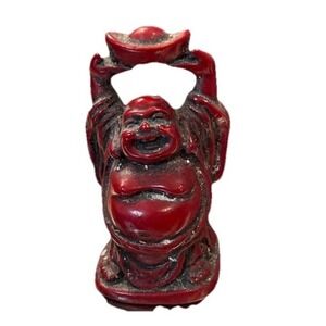 Laughing buddha Rosewood Red Color Resin Hotei Fat Feng Shui Happy Small Good